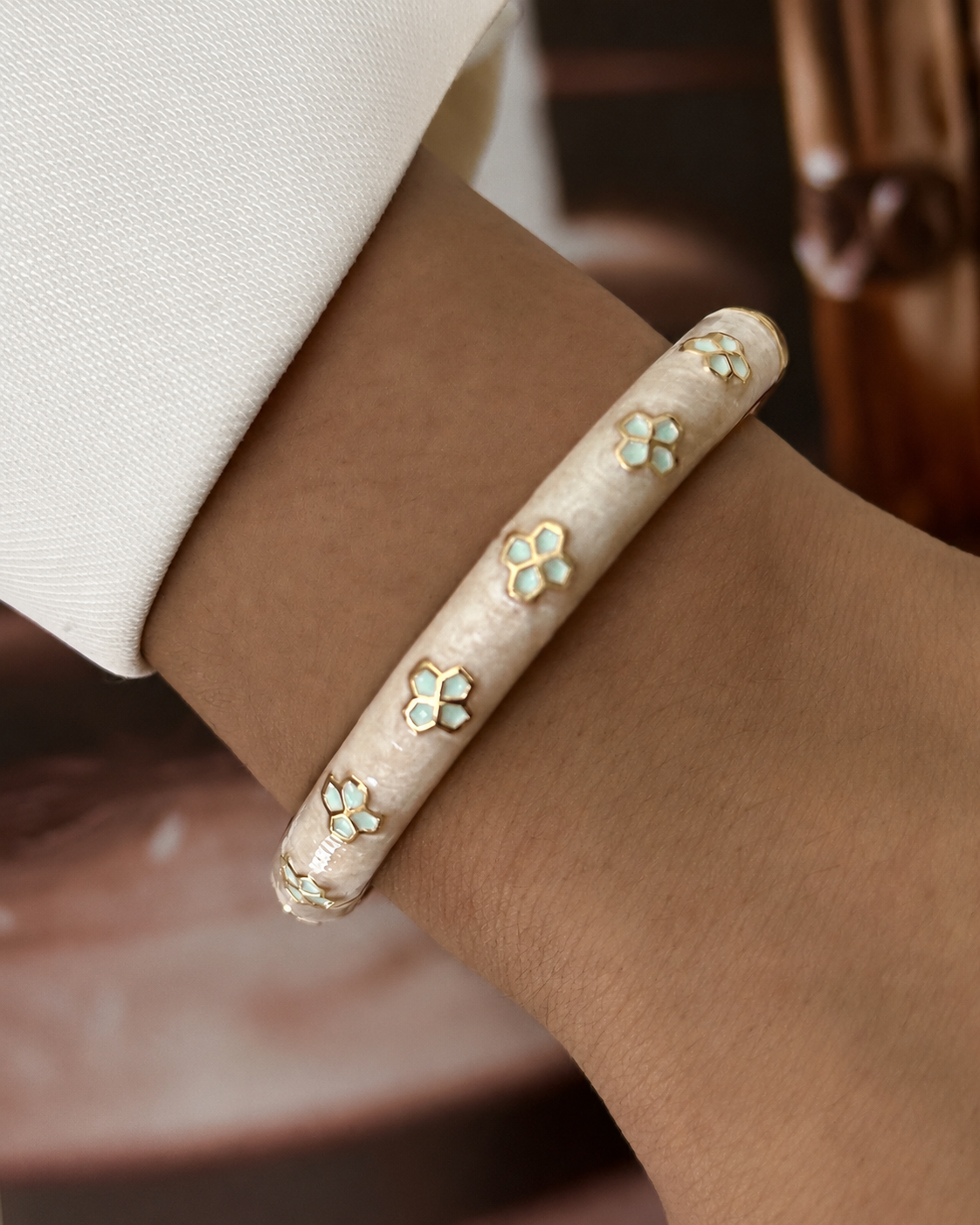 Blossom Ivory Aurielle Bangle Series with alloy finish: gold-tone plating