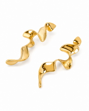 Gold Dual-Tone Sculptural Drop Earrings with alloy post: eco-friendly metal post