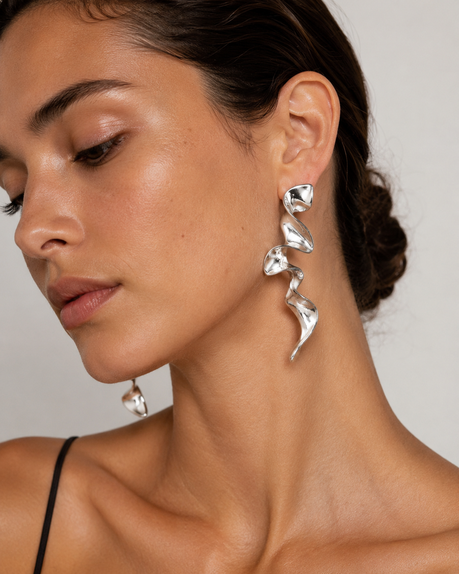 Dual-Tone Sculptural Drop Earrings