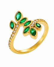 Green Laurel Leaf Ring Series with 316l stainless steel finish: gold tone ring