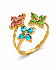 Multicolor Trio Bloom Crystal Ring