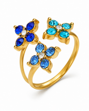 Ocean Blue Trio Bloom Crystal Ring