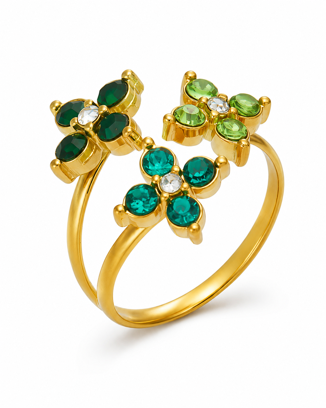Emerald Green Trio Bloom Crystal Ring