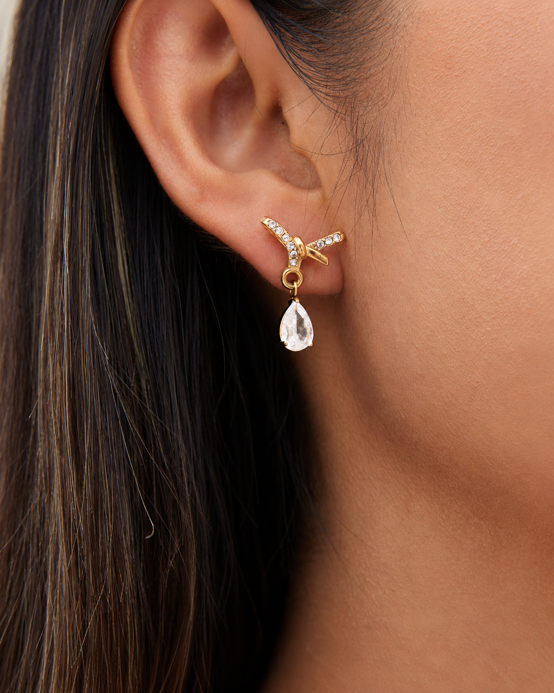 Crystal Bow Drop Earrings