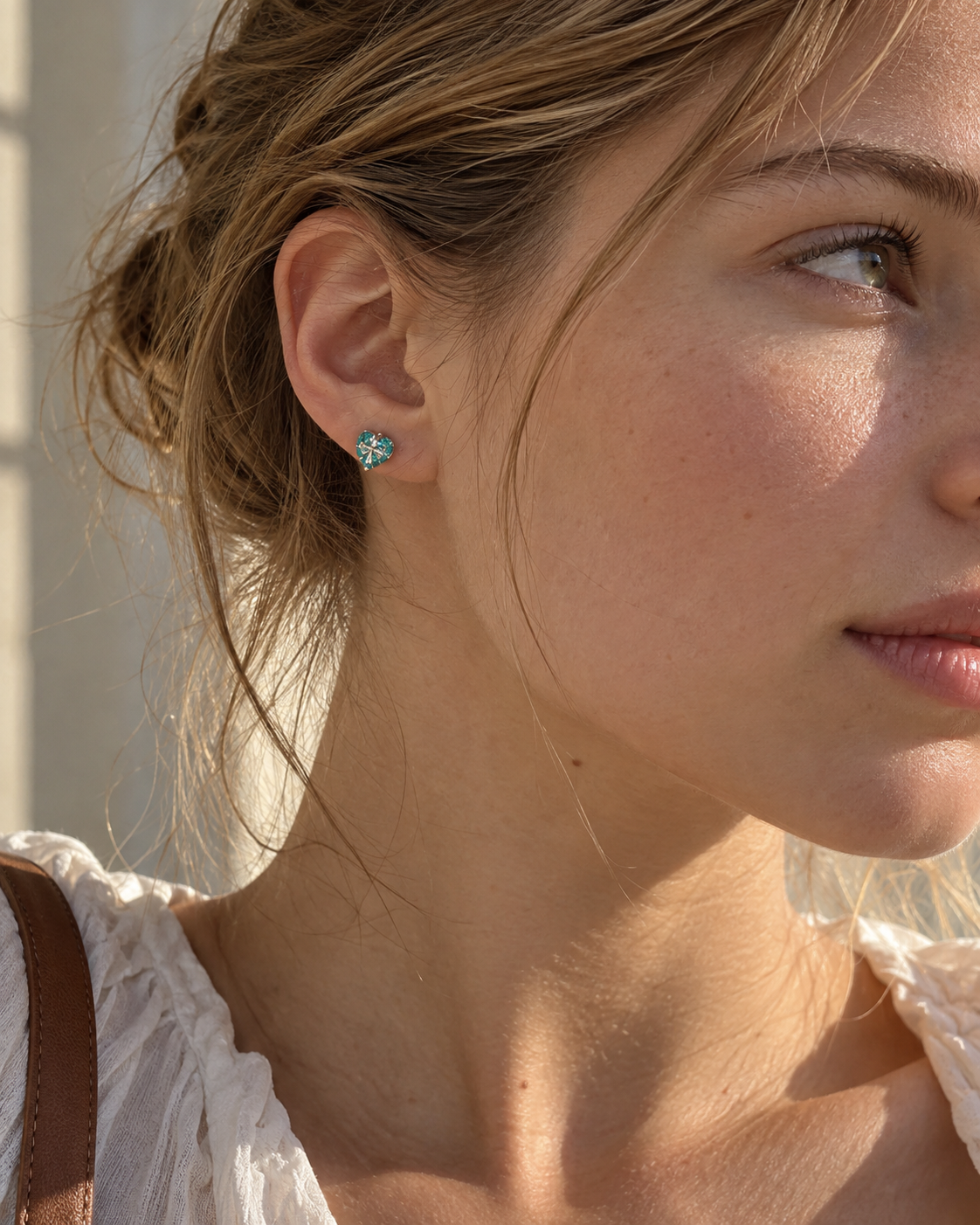 Product view 3 of Aqua Heart Emblem Studs by Zodiglow
