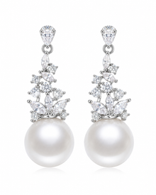 Product view of Aurelia Crystal Pearl Drop Earrings by Zodiglow