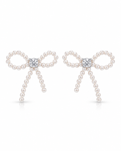 Celestine Pearl Bow Stud Earrings