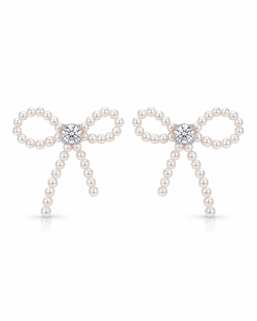 Celestine Pearl Bow Stud Earrings