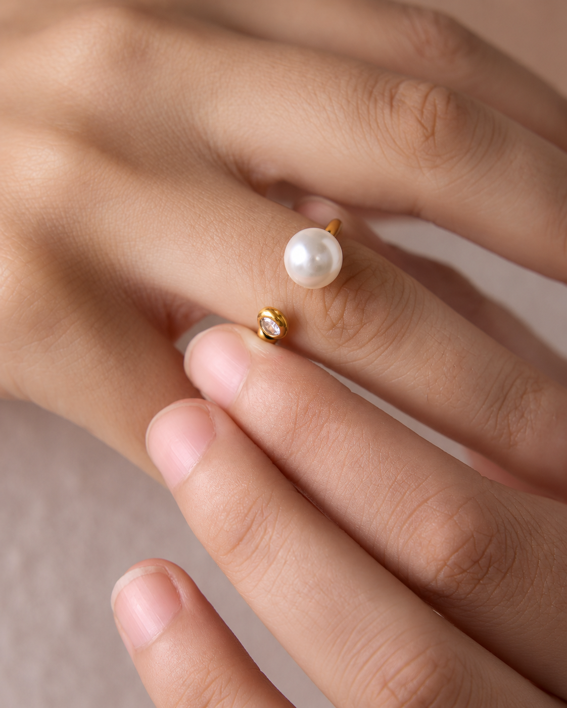 Elara Pearl Crystal Open Ring