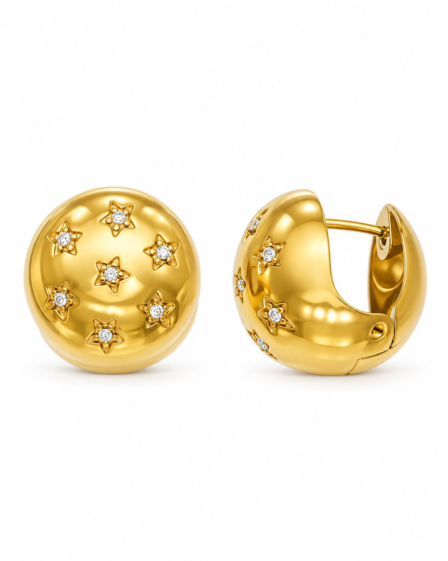 Gold Star CZ Dome Huggie Earrings