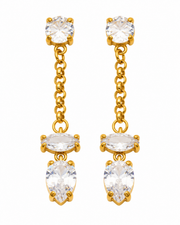Gold CZ Teardrop Chain Earrings