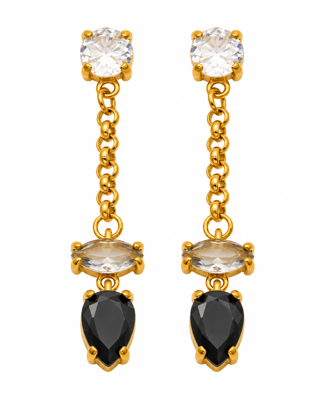 Gold CZ Teardrop Chain Earrings