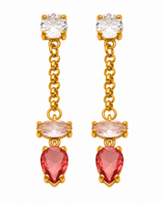 Gold CZ Teardrop Chain Earrings