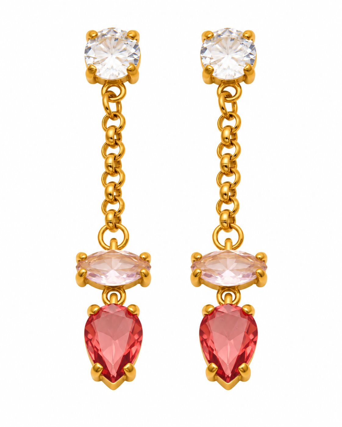 Gold CZ Teardrop Chain Earrings