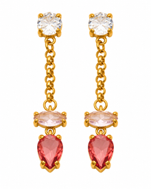 Gold CZ Teardrop Chain Earrings