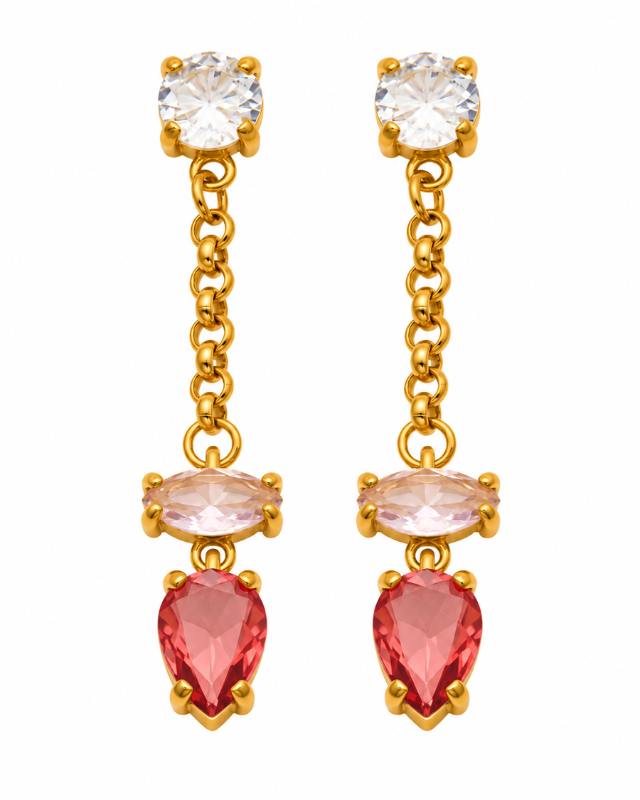 Gold CZ Teardrop Chain Earrings