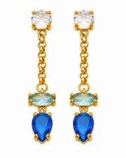 Gold CZ Teardrop Chain Earrings