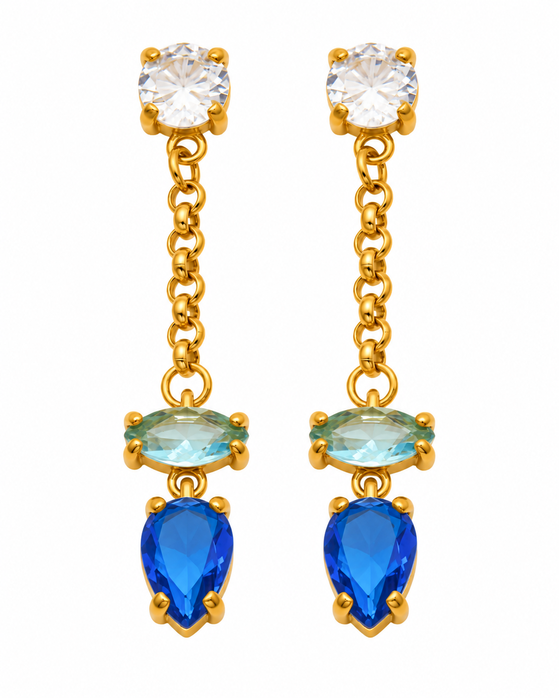 Gold CZ Teardrop Chain Earrings