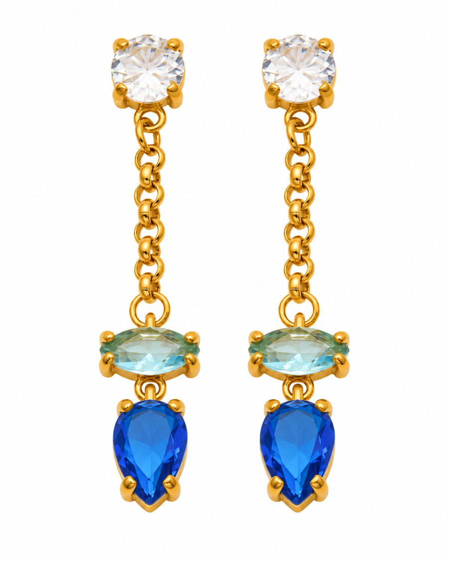 Gold CZ Teardrop Chain Earrings