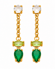 Gold CZ Teardrop Chain Earrings