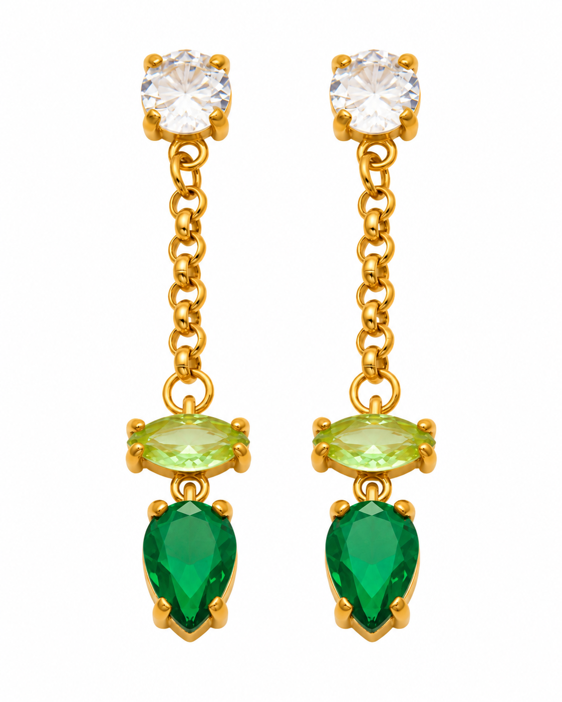 Gold CZ Teardrop Chain Earrings