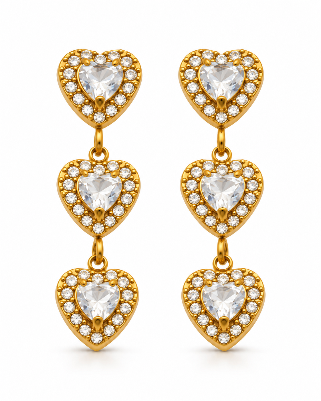 Triple Heart Drop Earrings