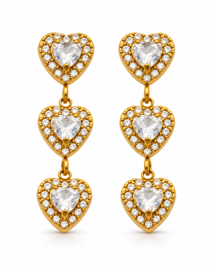 Triple Heart Drop Earrings