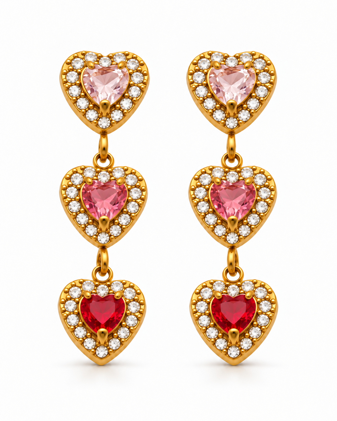 Triple Heart Drop Earrings