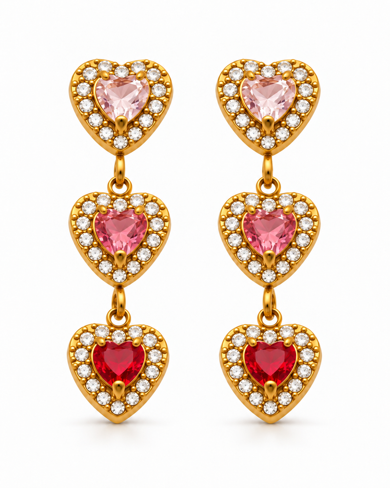 Triple Heart Drop Earrings