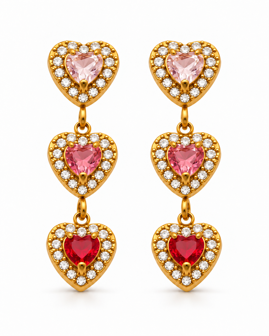 Triple Heart Drop Earrings