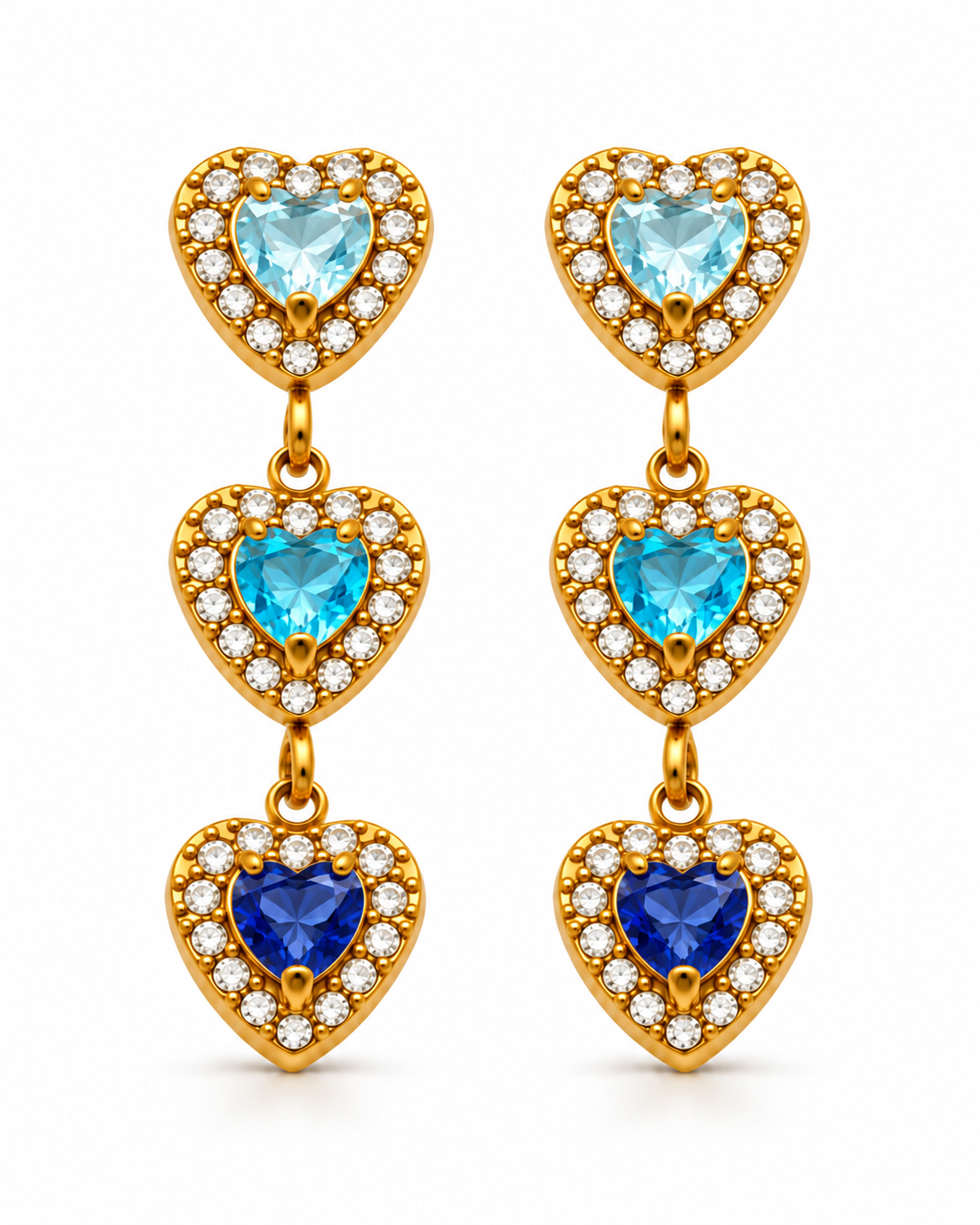 Triple Heart Drop Earrings