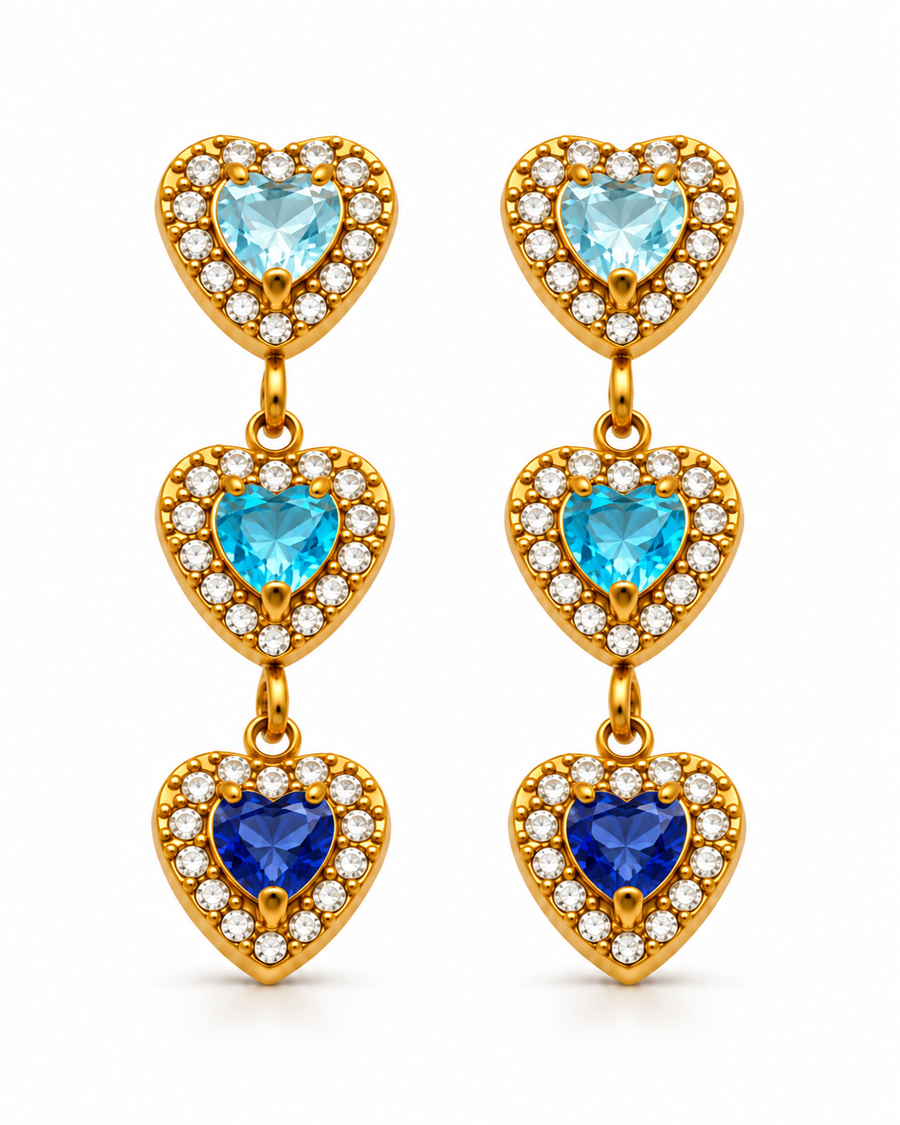 Triple Heart Drop Earrings