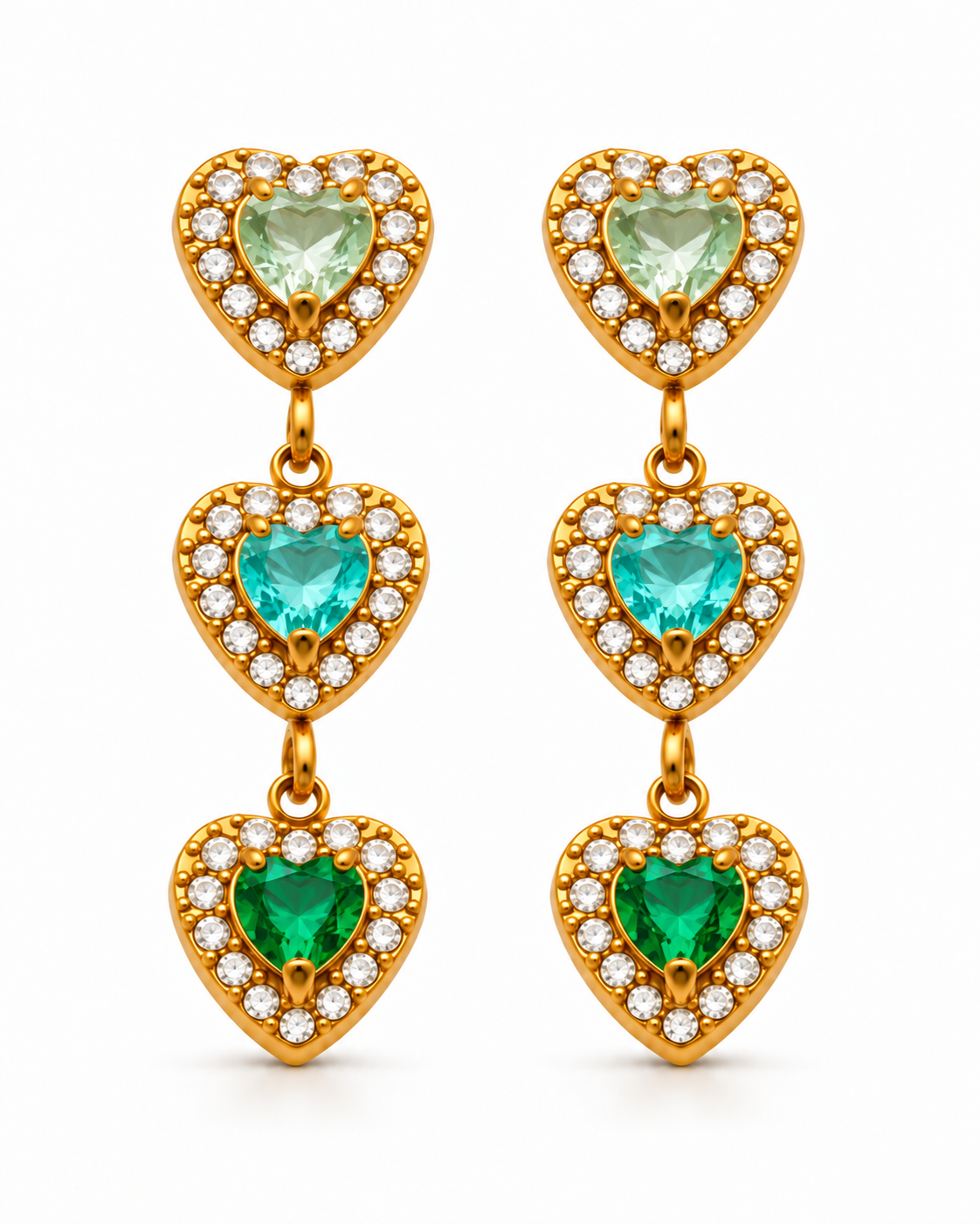 Triple Heart Drop Earrings