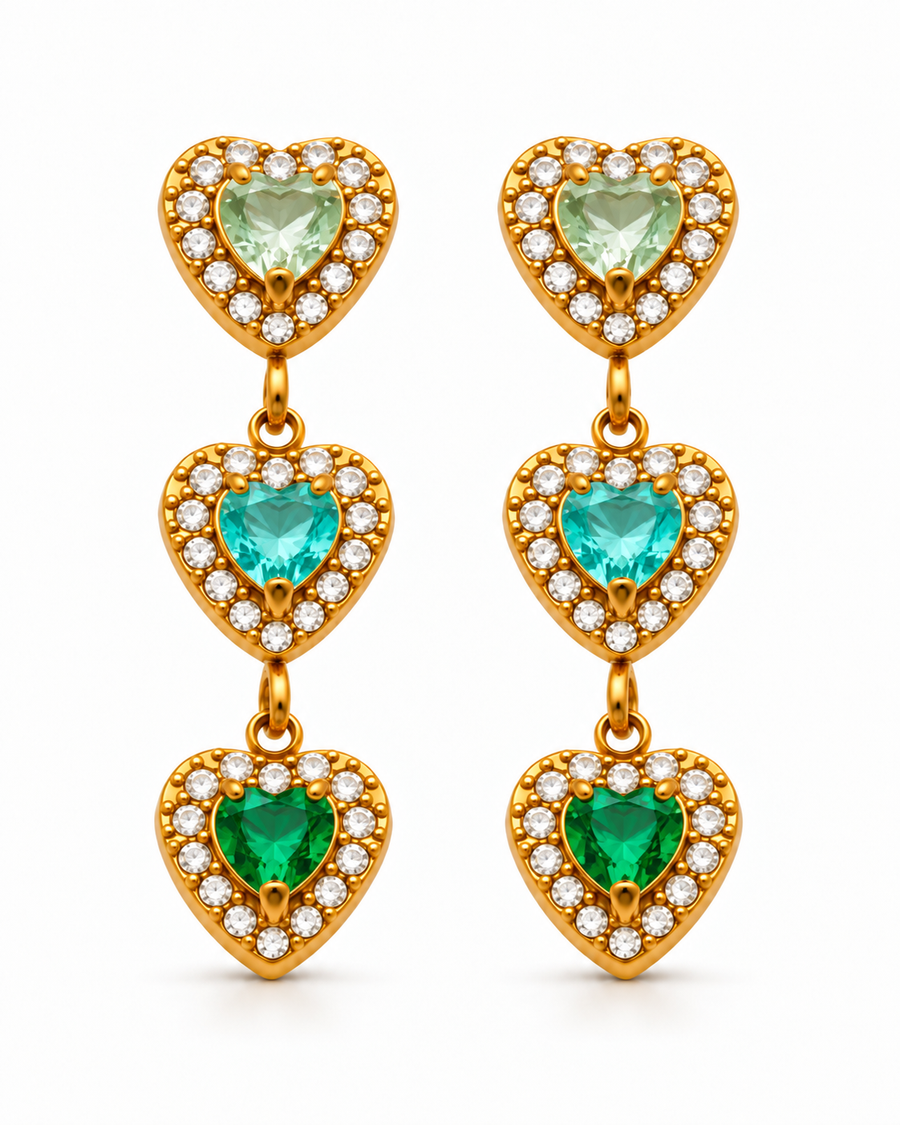 Triple Heart Drop Earrings