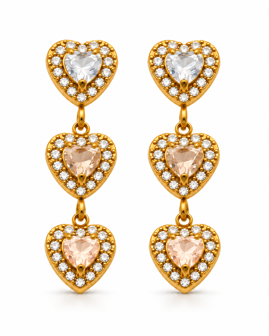Triple Heart Drop Earrings