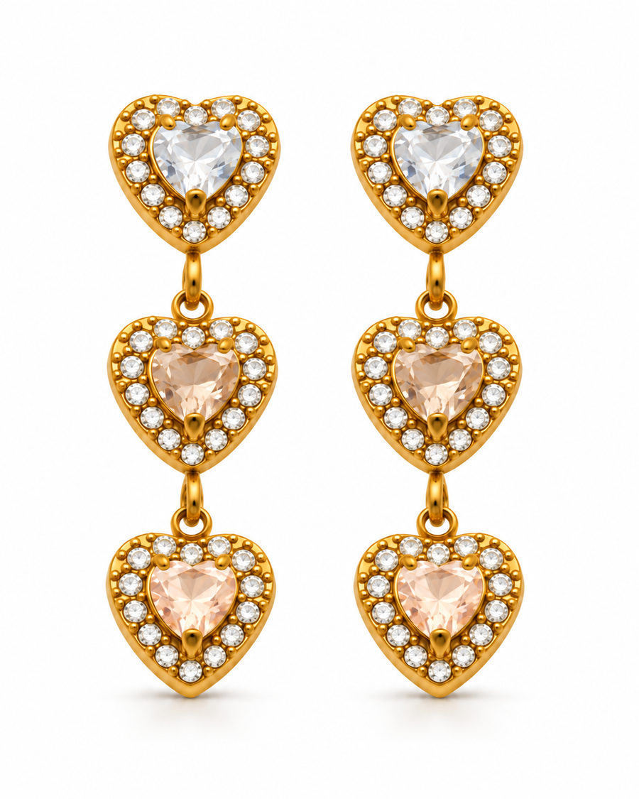 Triple Heart Drop Earrings