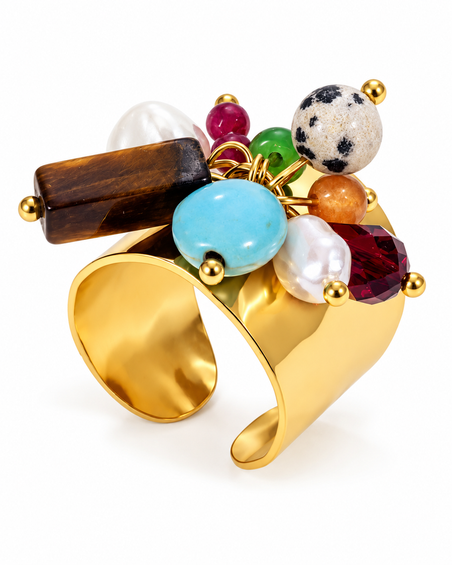 Mosaic Stone Cluster Open Ring