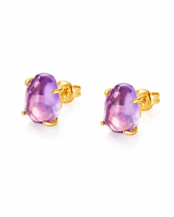 Violet Mirage Pink Amethyst Stud Earrings by ZodiGlow, amethyst pink gold earrings, angle view
