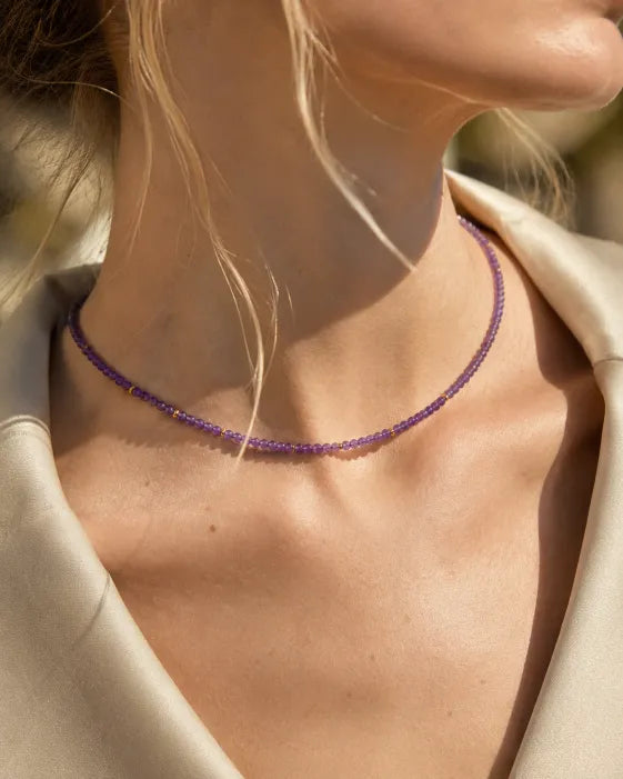 February Amethyst Beaded Choker Necklace
