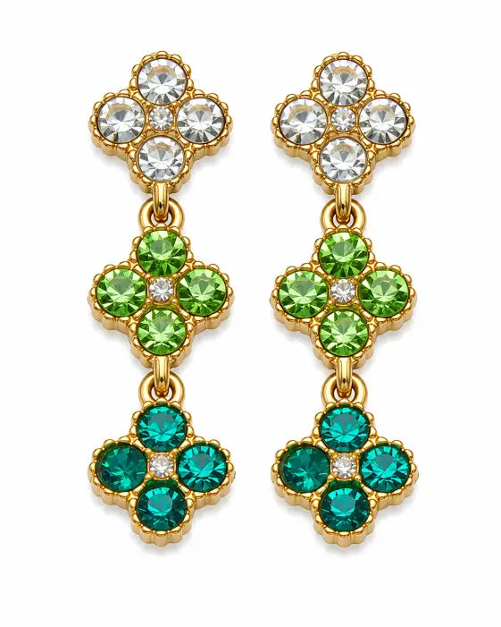 Emerald Bloom Crystal Clover Drop Earrings