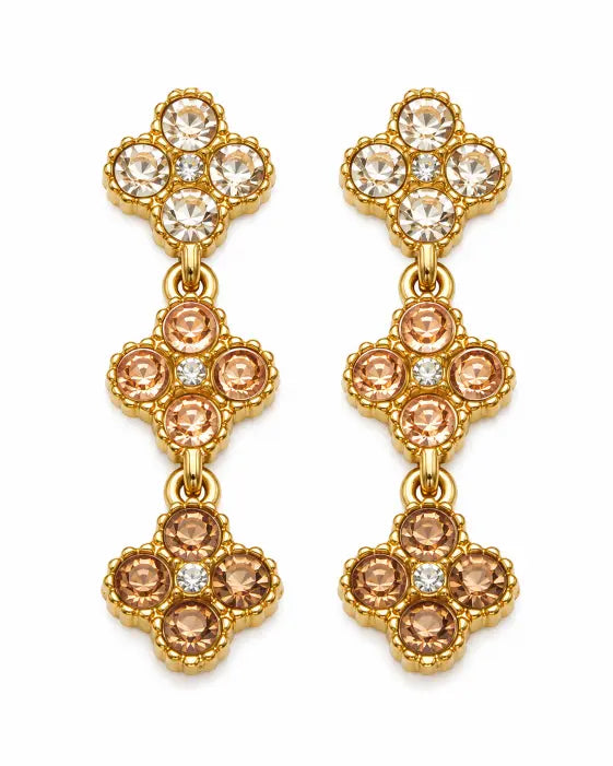 Champagne Bloom Crystal Clover Drop Earrings