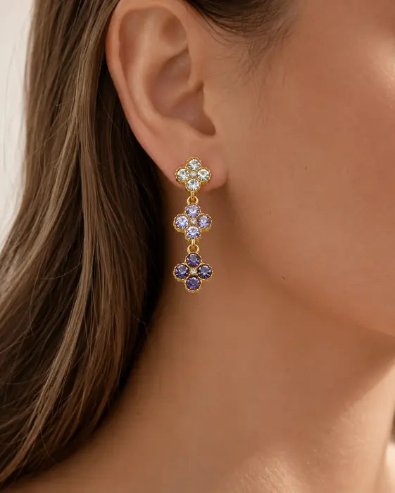 Amethyst Bloom Crystal Clover Drop Earrings