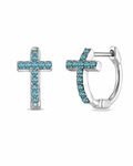 Blue Crystal Cross Huggie Earrings