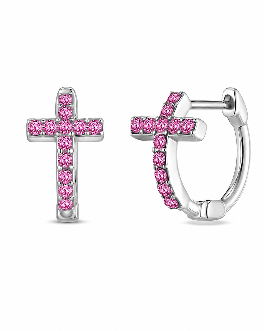 Crystal Cross Huggie Earrings