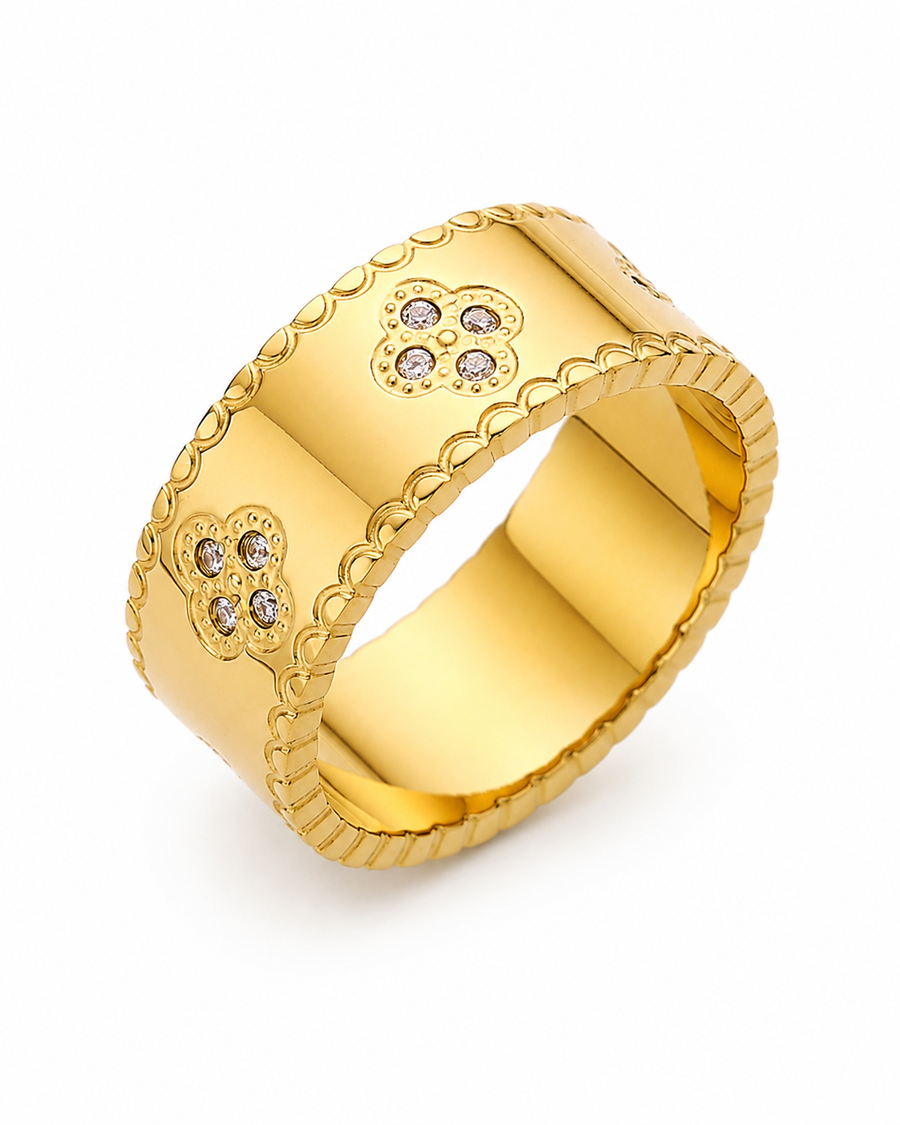 Clover Crest Zircon Band Ring