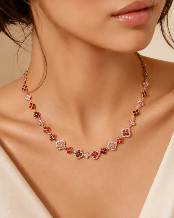 Ruby Bloom Crystal Clover Necklace