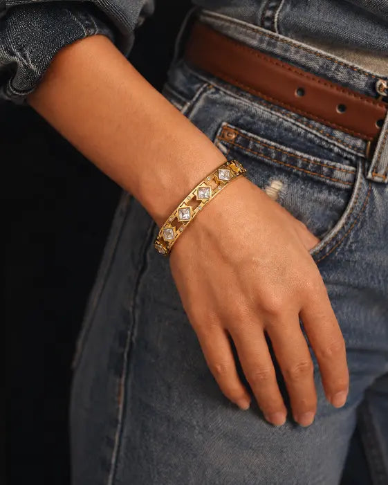 Luna Star Hinged Zircon Bangle Bracelet
