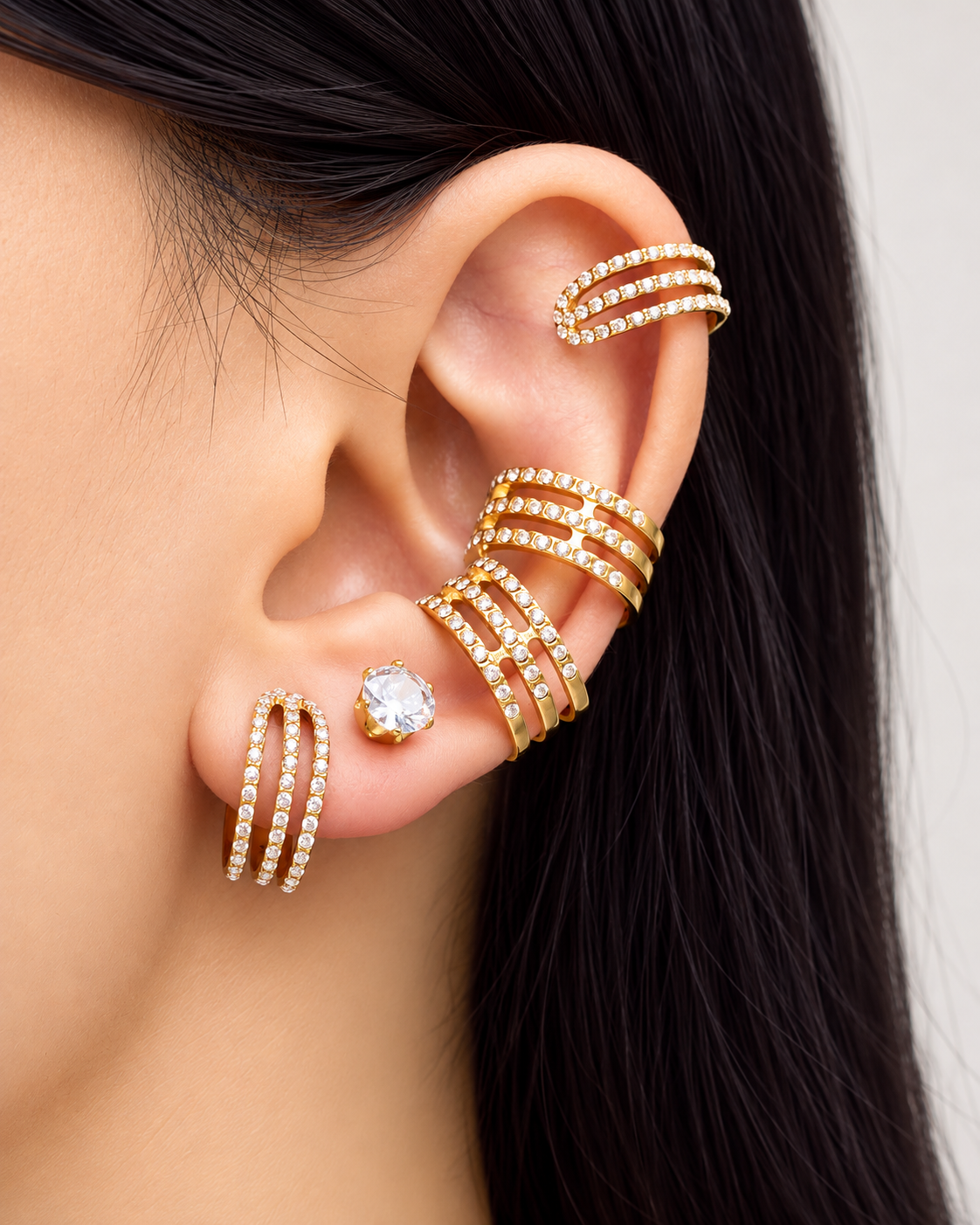 Crescent Triple-Row Ear Cuff