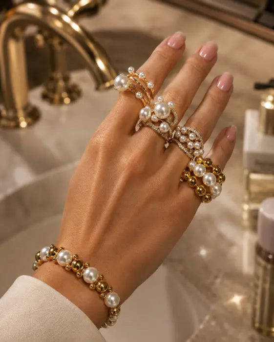 Aurelia Pearl Crown Gold Statement Ring