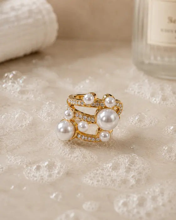 Aurelia Pearl Crown Gold Statement Ring